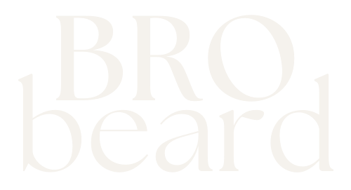 Text 'BRO beard' in a stylized font on a white background